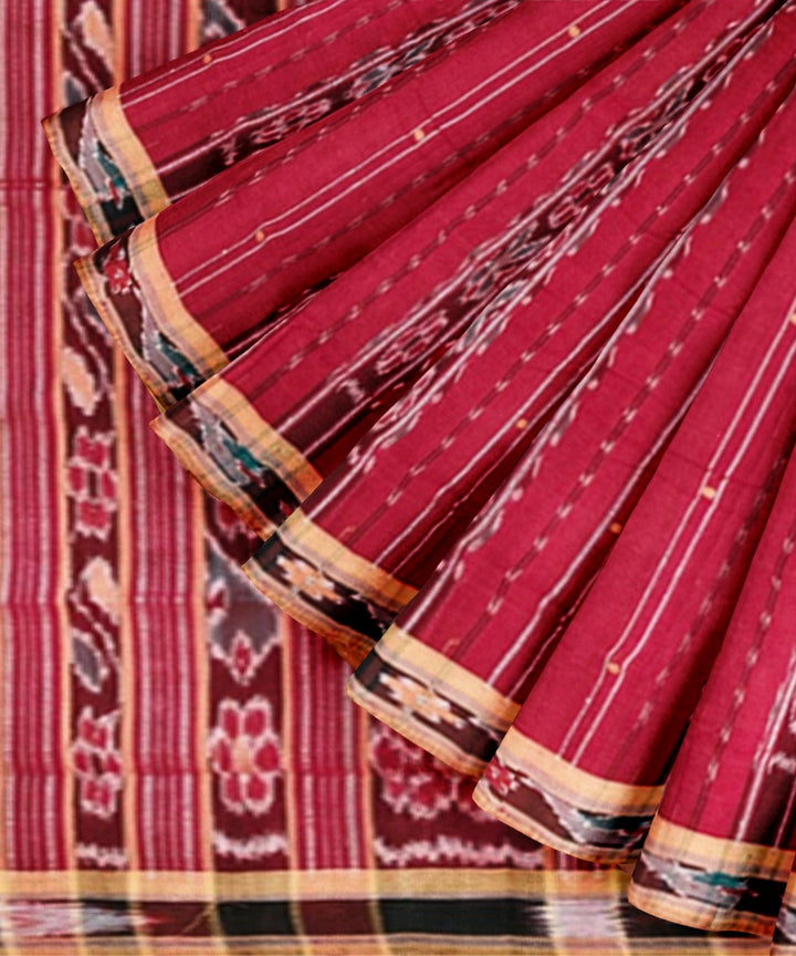 Red peach cotton handloom nuapatna saree