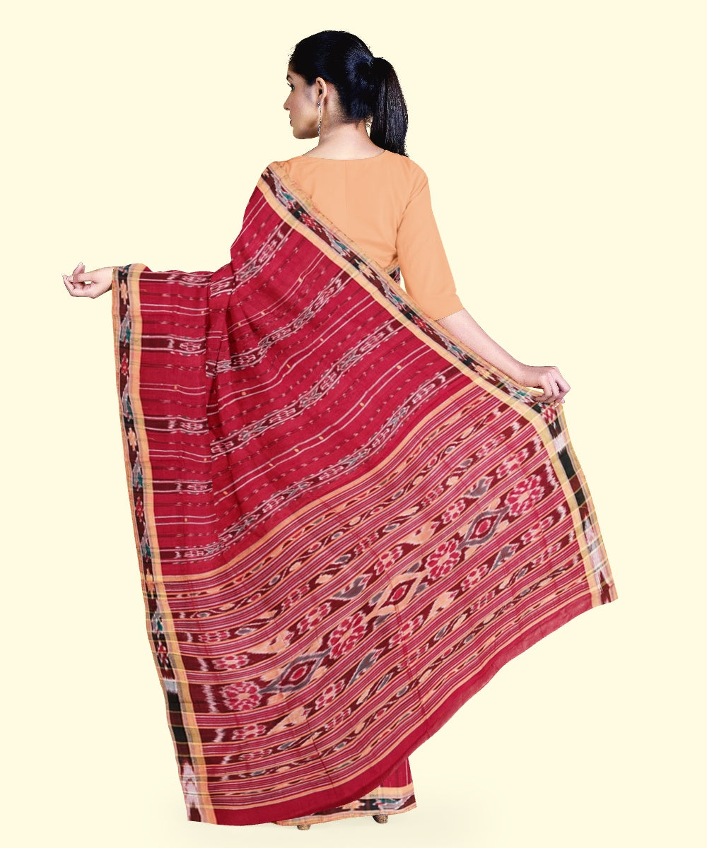 Red peach cotton handloom nuapatna saree