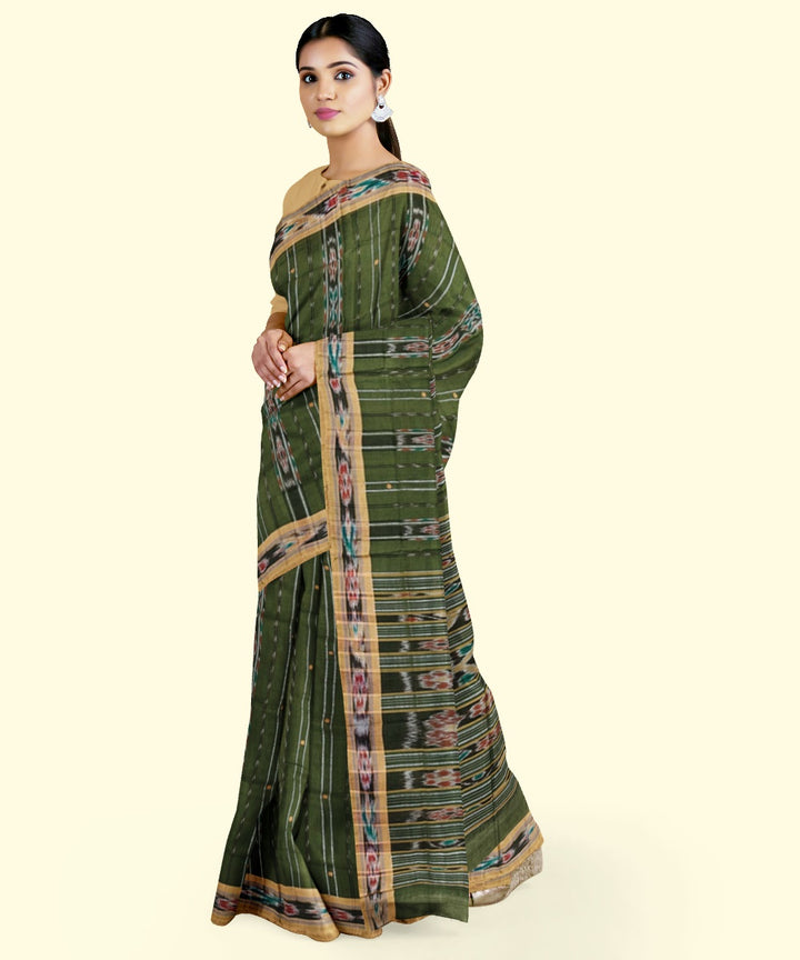 Olive green peach cotton handloom nuapatna saree