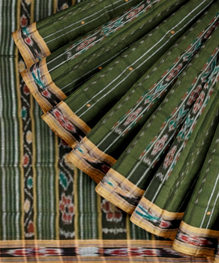 Olive green peach cotton handloom nuapatna saree