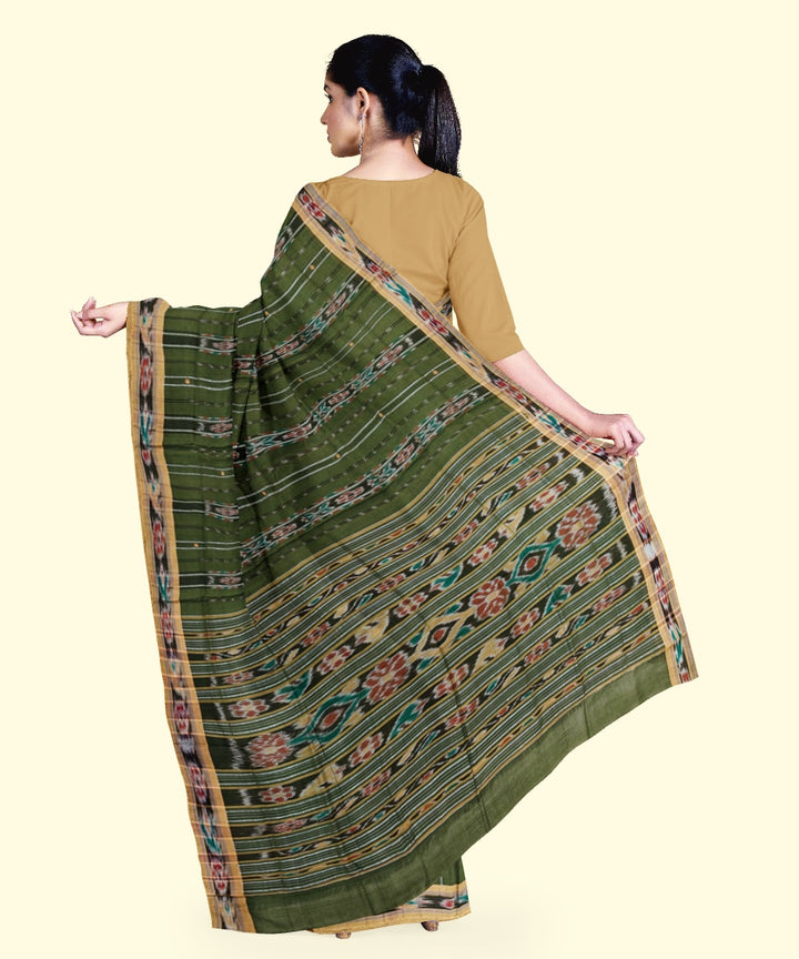 Olive green peach cotton handloom nuapatna saree