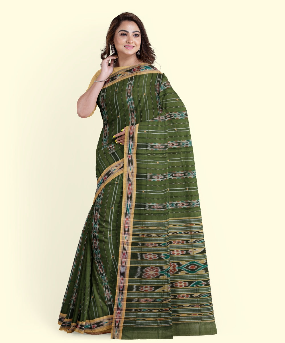 Olive green peach cotton handloom nuapatna saree