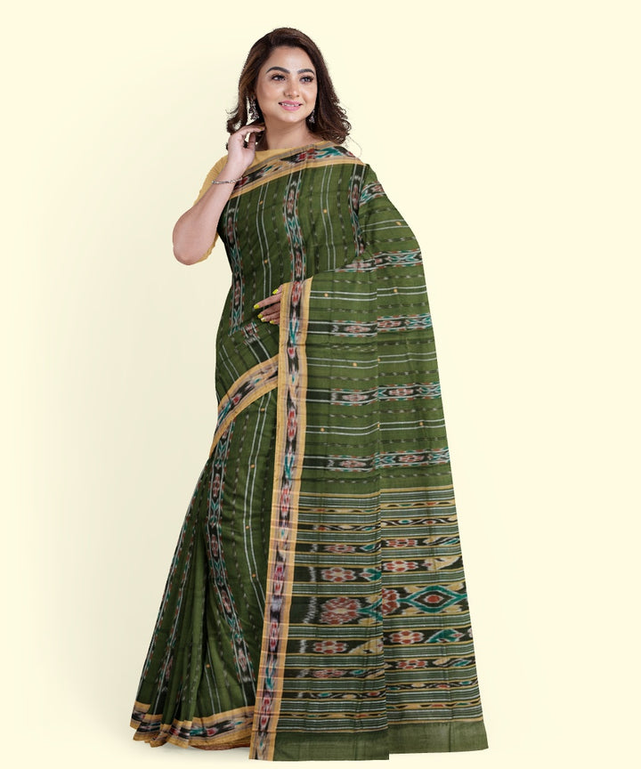 Olive green peach cotton handloom nuapatna saree