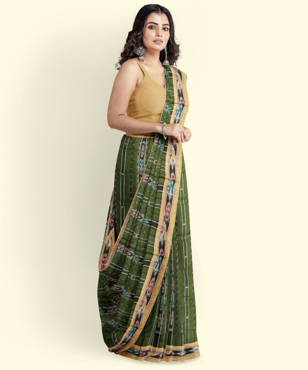 Olive green peach cotton handloom nuapatna saree