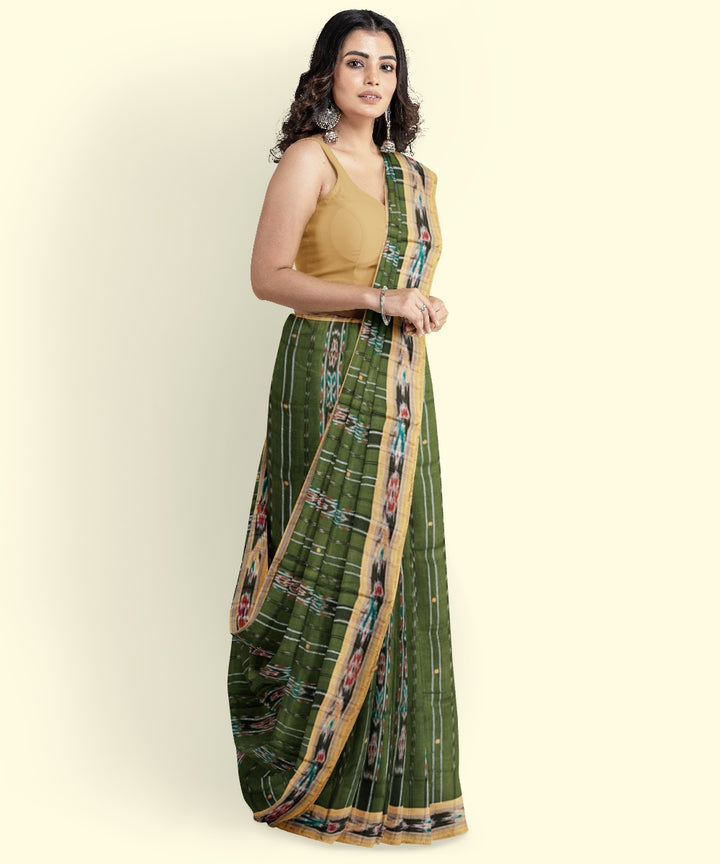Olive green peach cotton handloom nuapatna saree