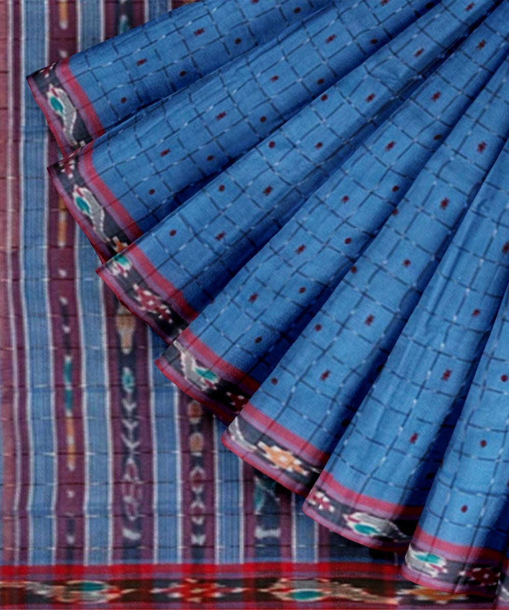 Sky blue maroon cotton handloom nuapatna saree