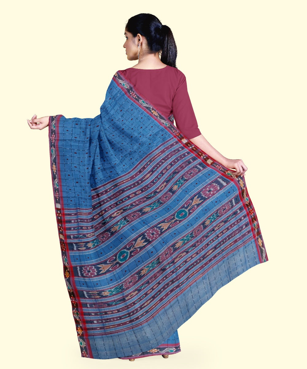Sky blue maroon cotton handloom nuapatna saree