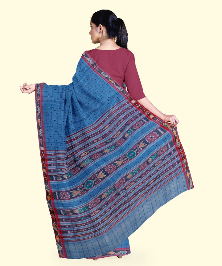 Sky blue maroon cotton handloom nuapatna saree