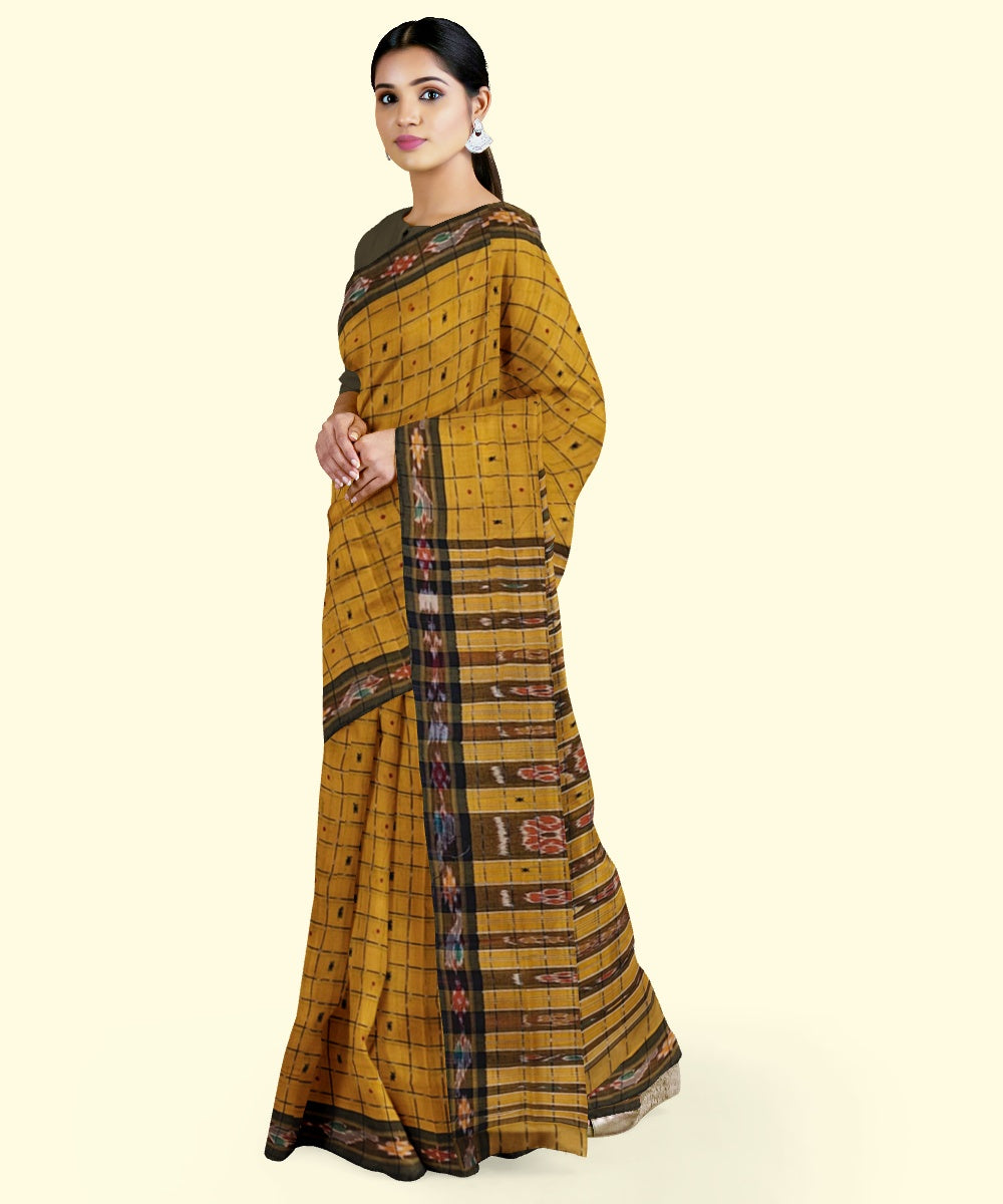 Yellow black cotton handloom nuapatna saree