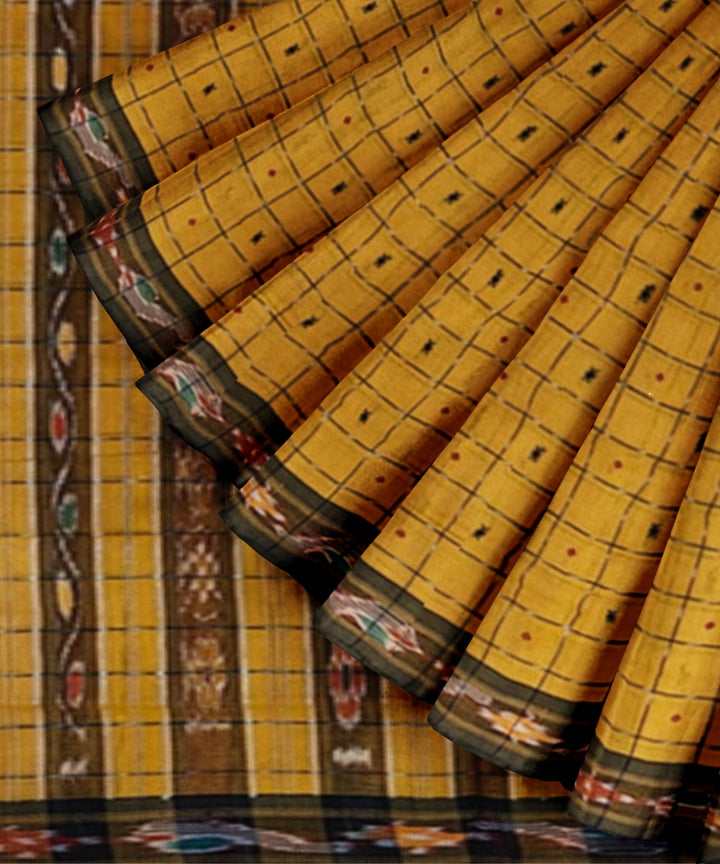 Yellow black cotton handloom nuapatna saree