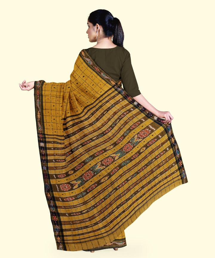Yellow black cotton handloom nuapatna saree