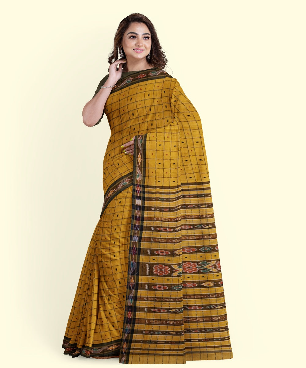 Yellow black cotton handloom nuapatna saree