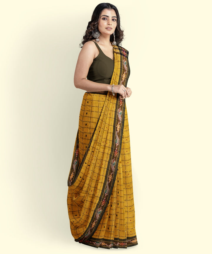 Yellow black cotton handloom nuapatna saree