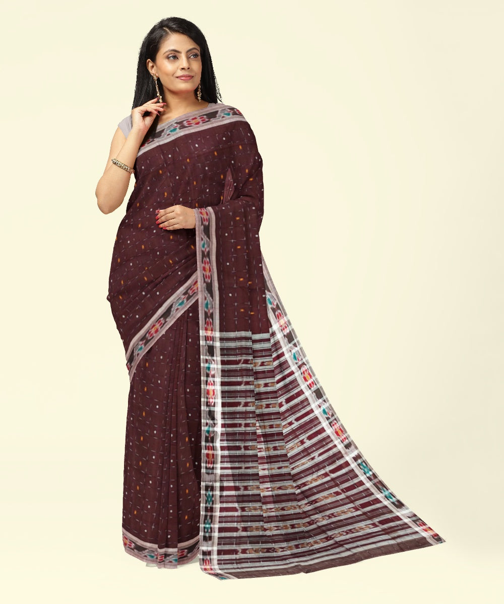 Coffee brown cotton handloom nuapatna saree