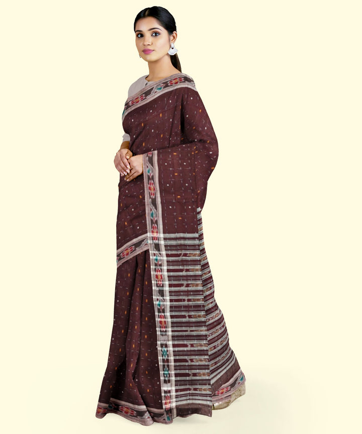 Coffee brown cotton handloom nuapatna saree