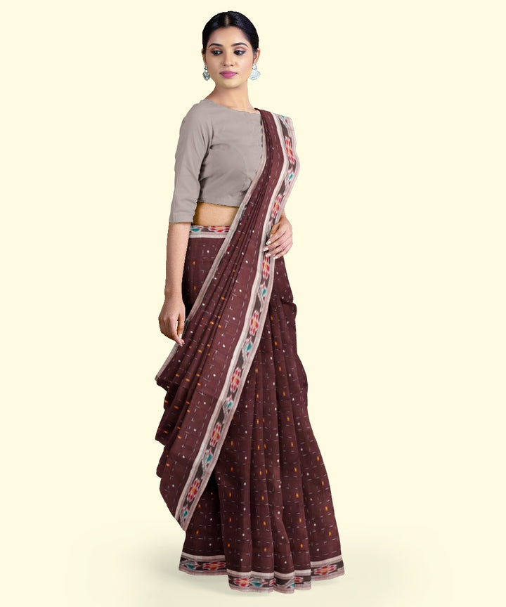 Coffee brown cotton handloom nuapatna saree
