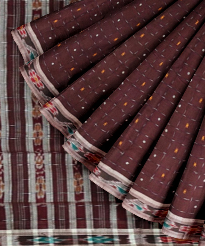 Coffee brown cotton handloom nuapatna saree