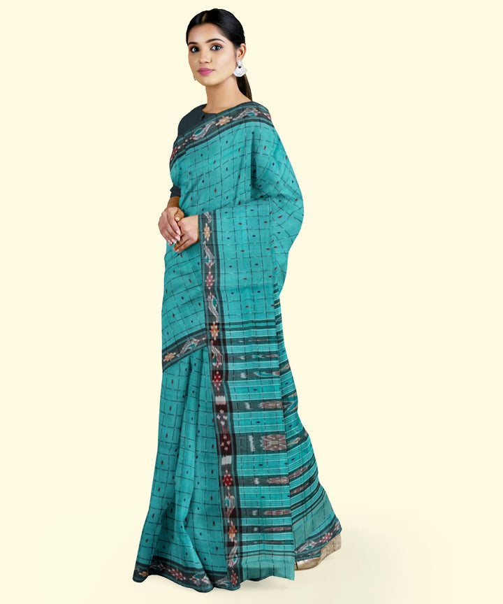 Sky blue black cotton handloom nuapatna saree