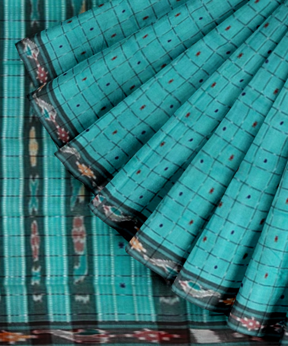 Sky blue black cotton handloom nuapatna saree