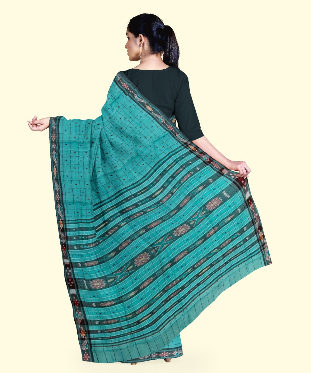 Sky blue black cotton handloom nuapatna saree
