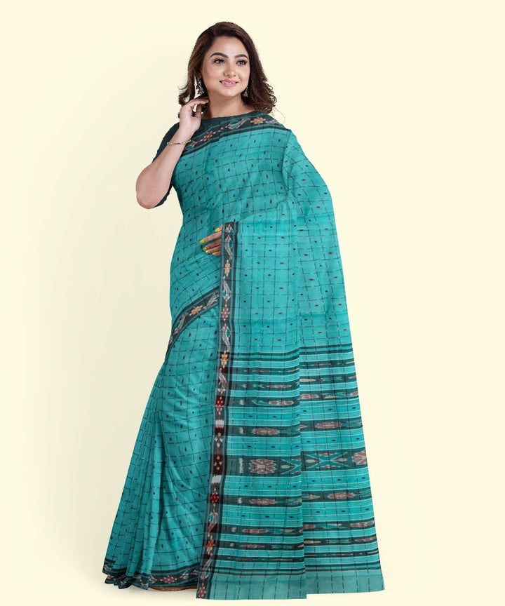Sky blue black cotton handloom nuapatna saree