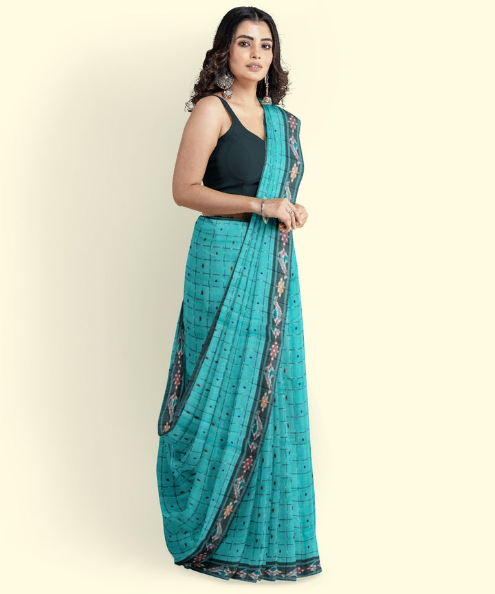 Sky blue black cotton handloom nuapatna saree