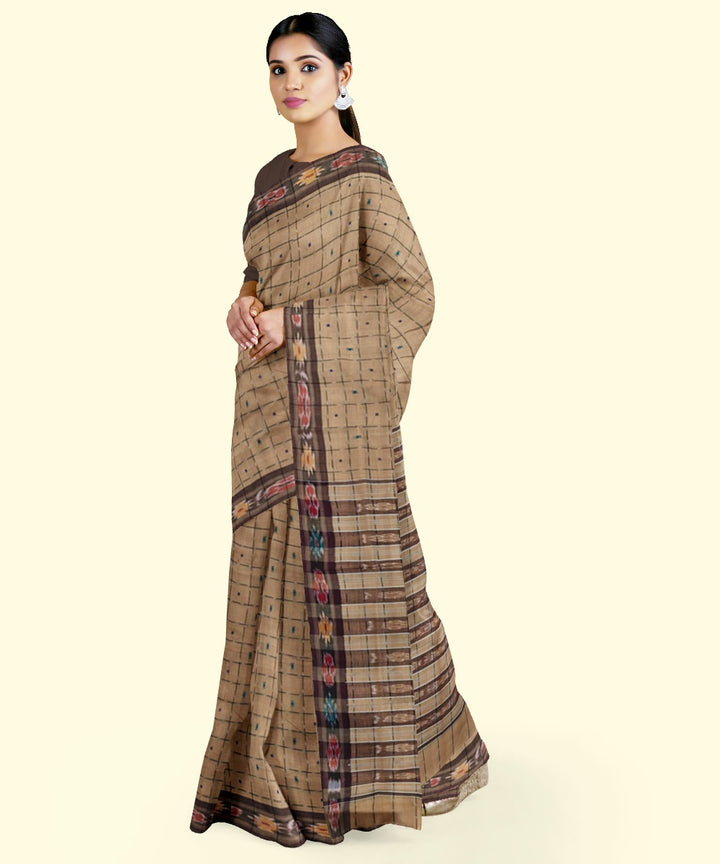 Beige maroon cotton handloom nuapatna saree