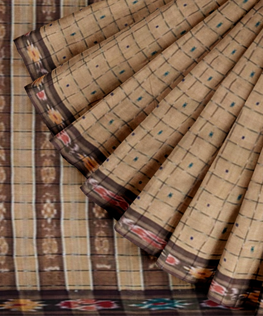 Beige maroon cotton handloom nuapatna saree