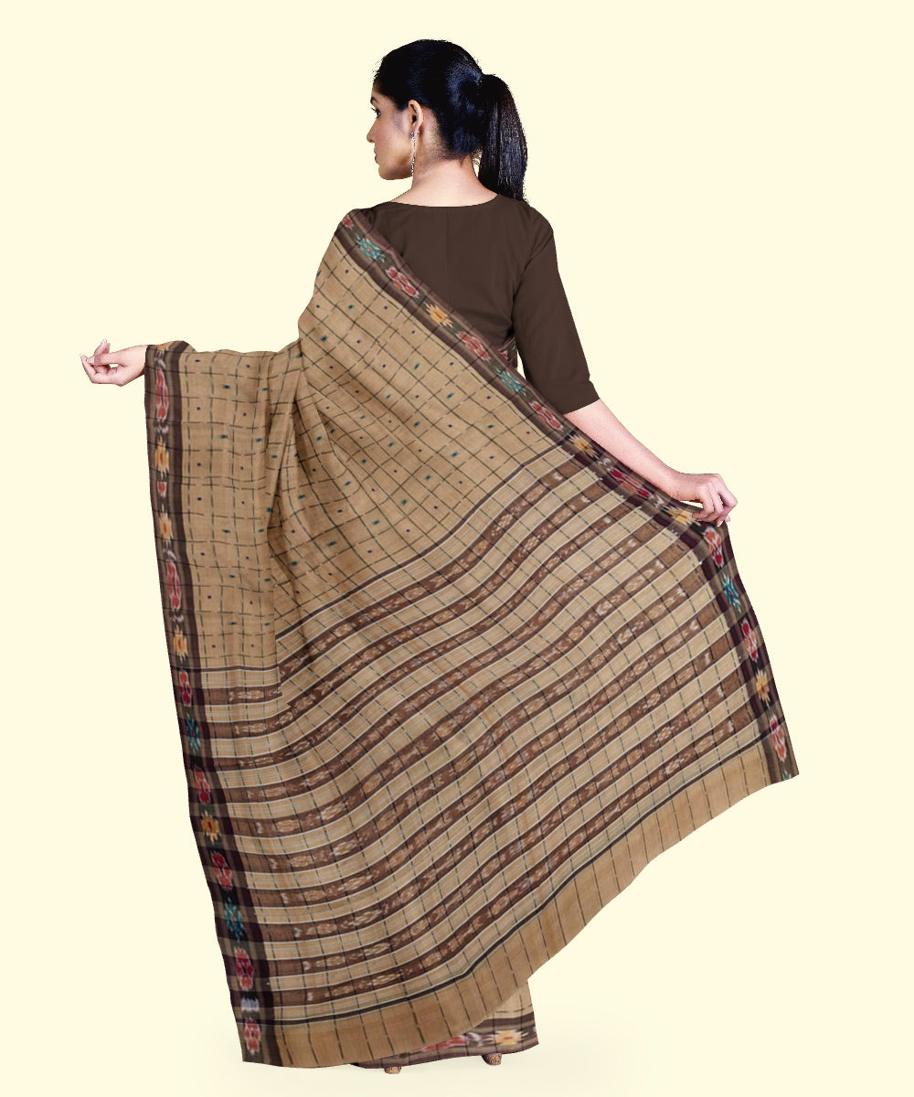 Beige maroon cotton handloom nuapatna saree