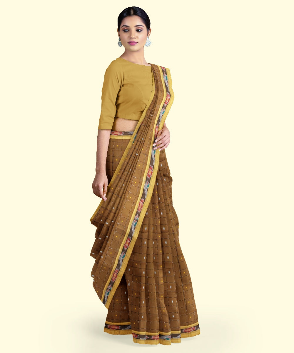Brown rust cotton handloom nuapatna saree
