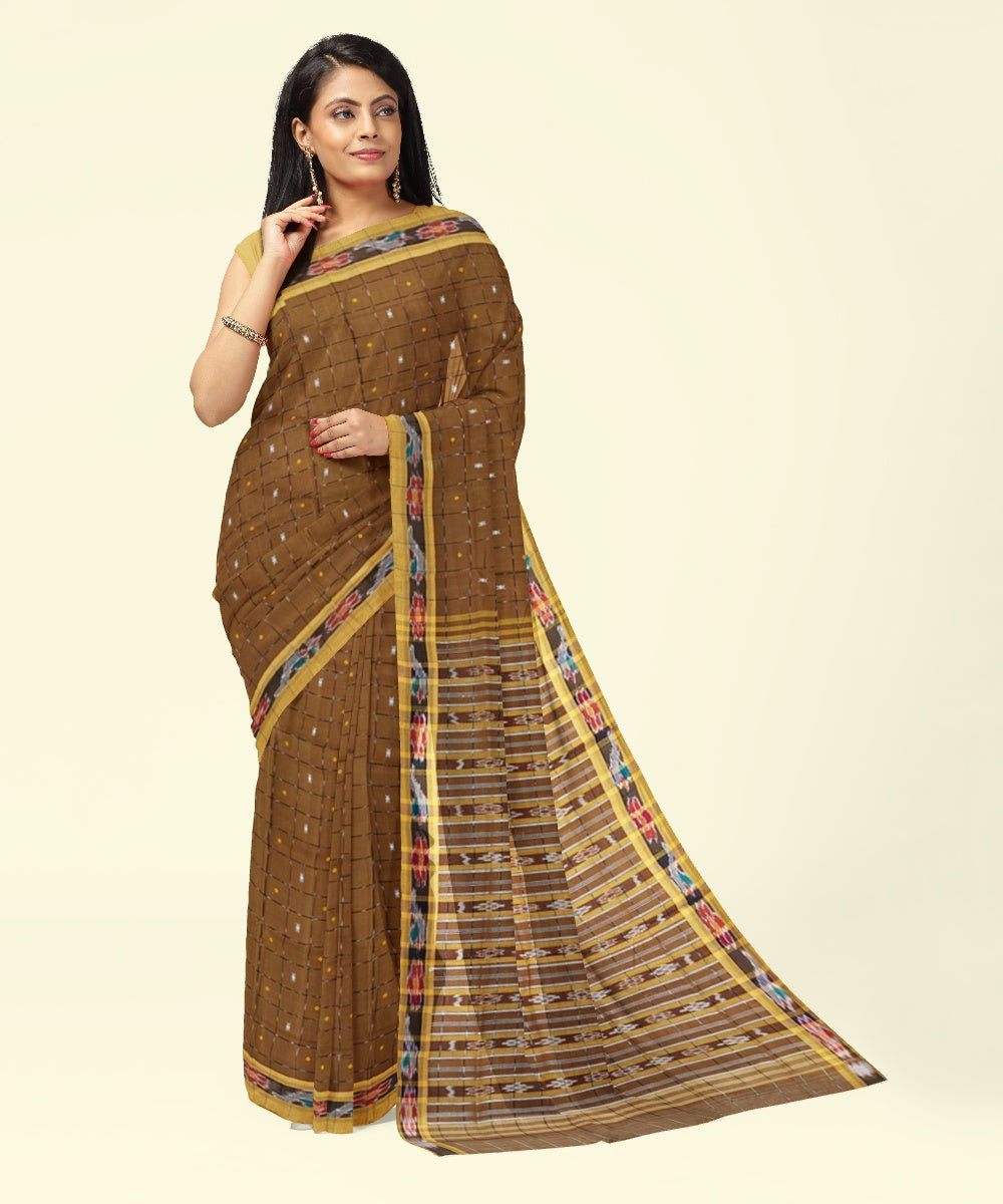 Brown rust cotton handloom nuapatna saree