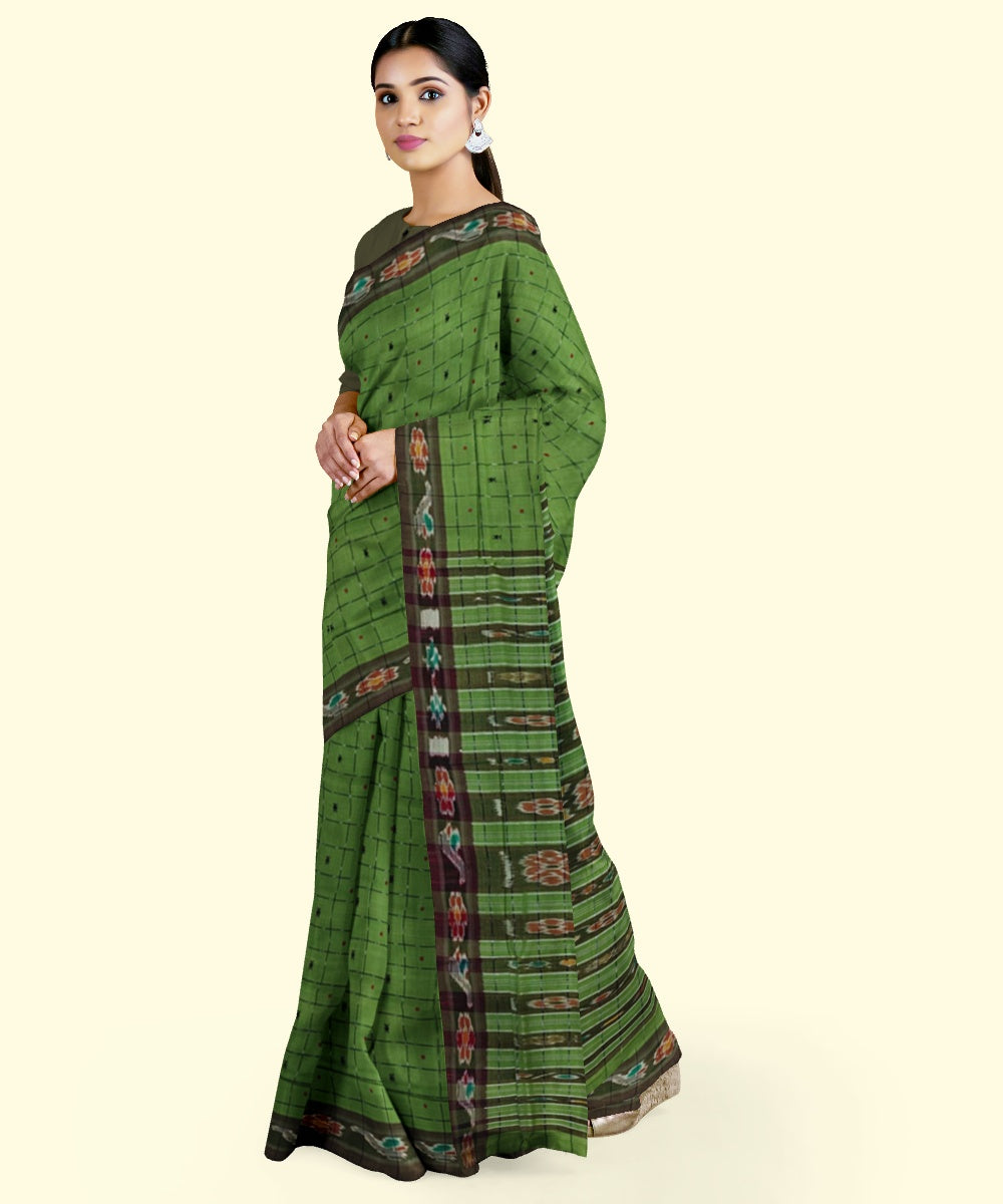Olive green black cotton handloom nuapatna saree