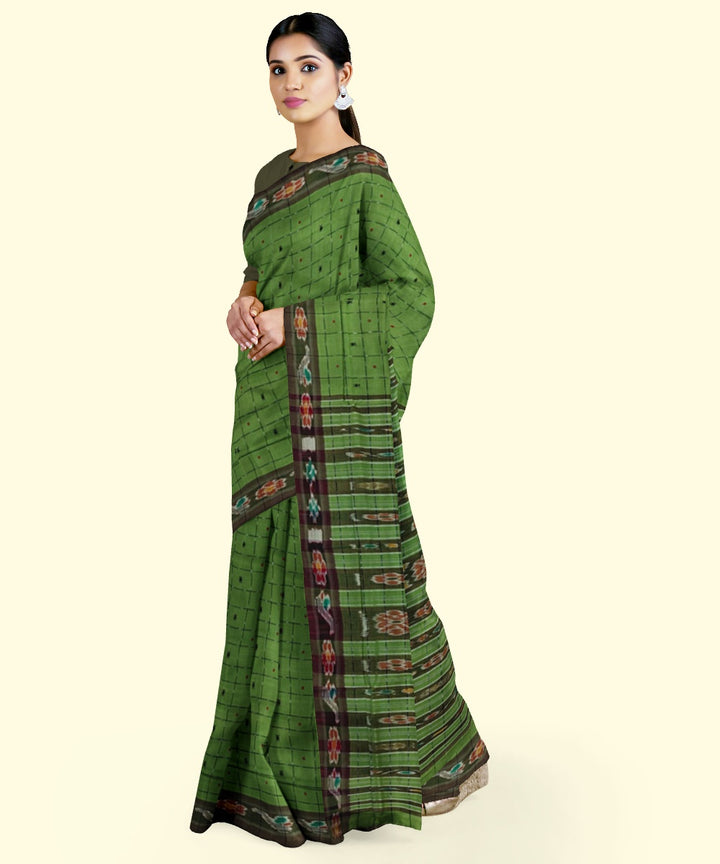Olive green black cotton handloom nuapatna saree