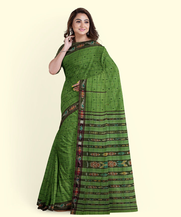 Olive green black cotton handloom nuapatna saree