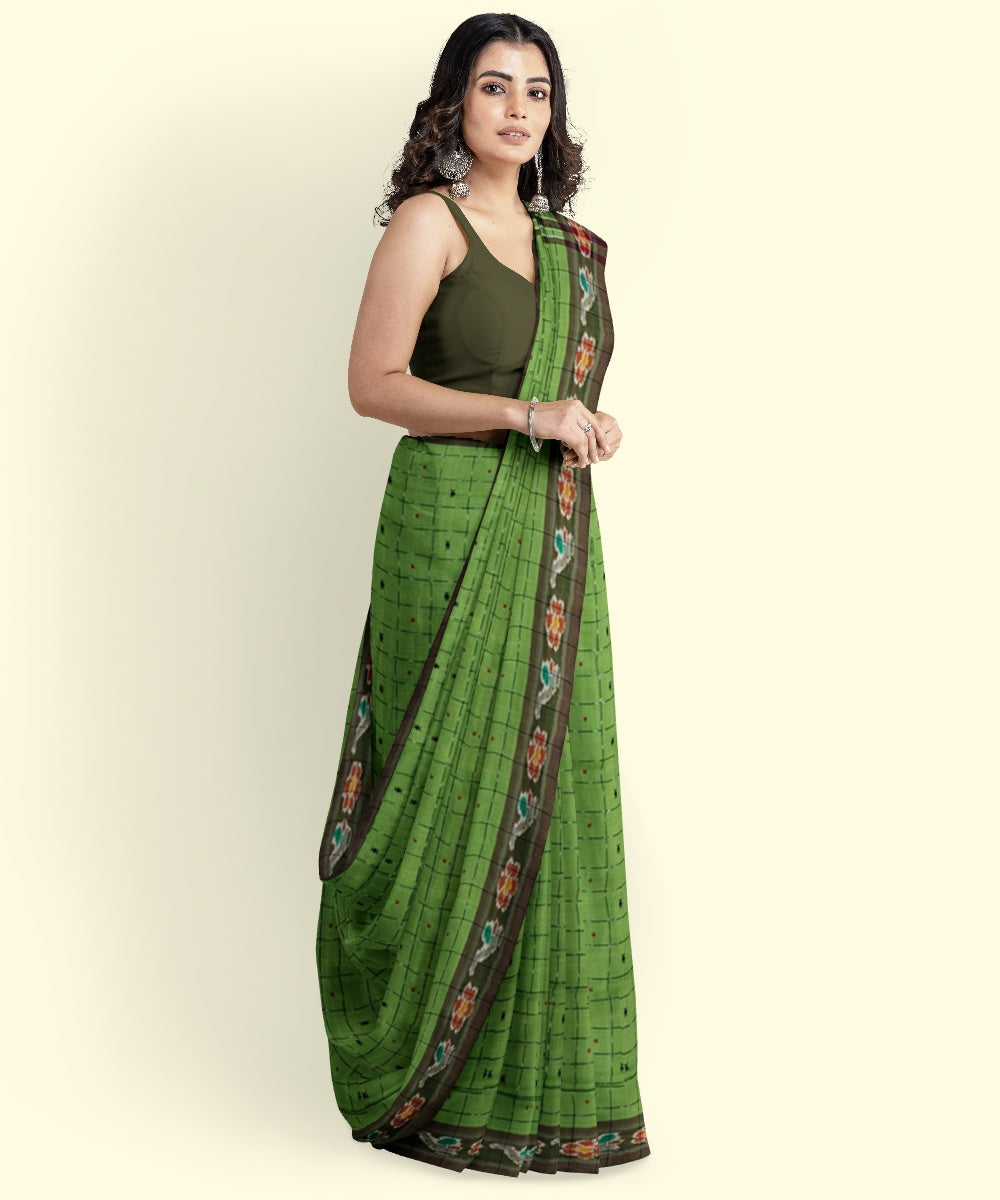 Olive green black cotton handloom nuapatna saree