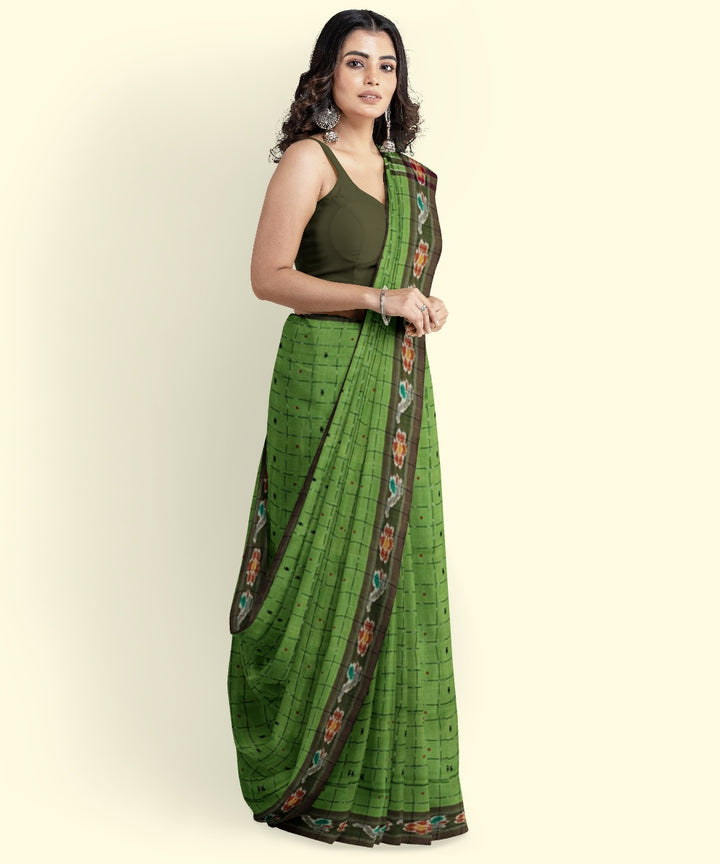 Olive green black cotton handloom nuapatna saree