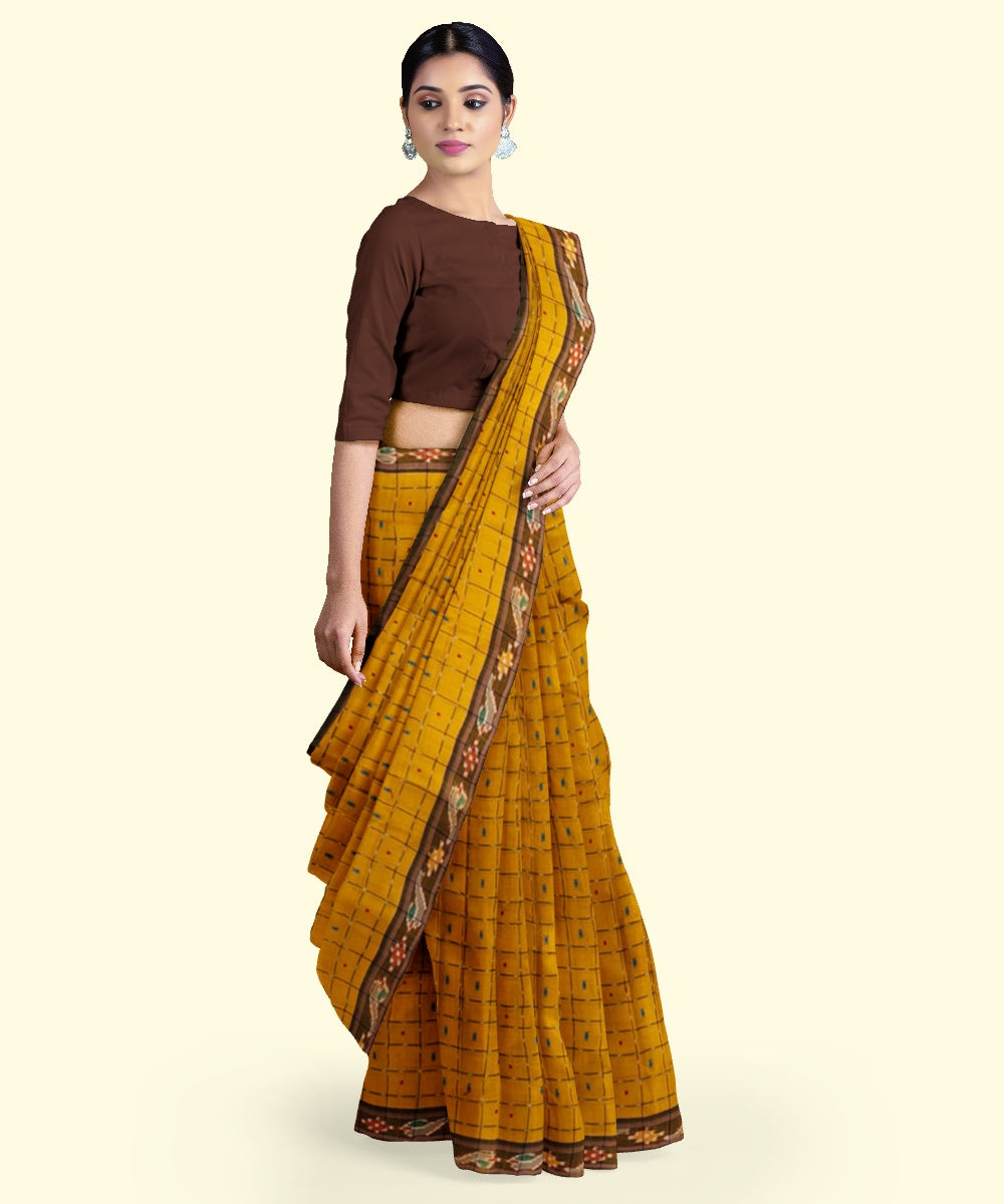 Mustard black cotton handloom nuapatna saree