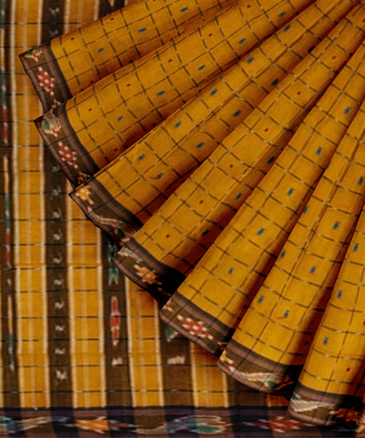 Mustard black cotton handloom nuapatna saree