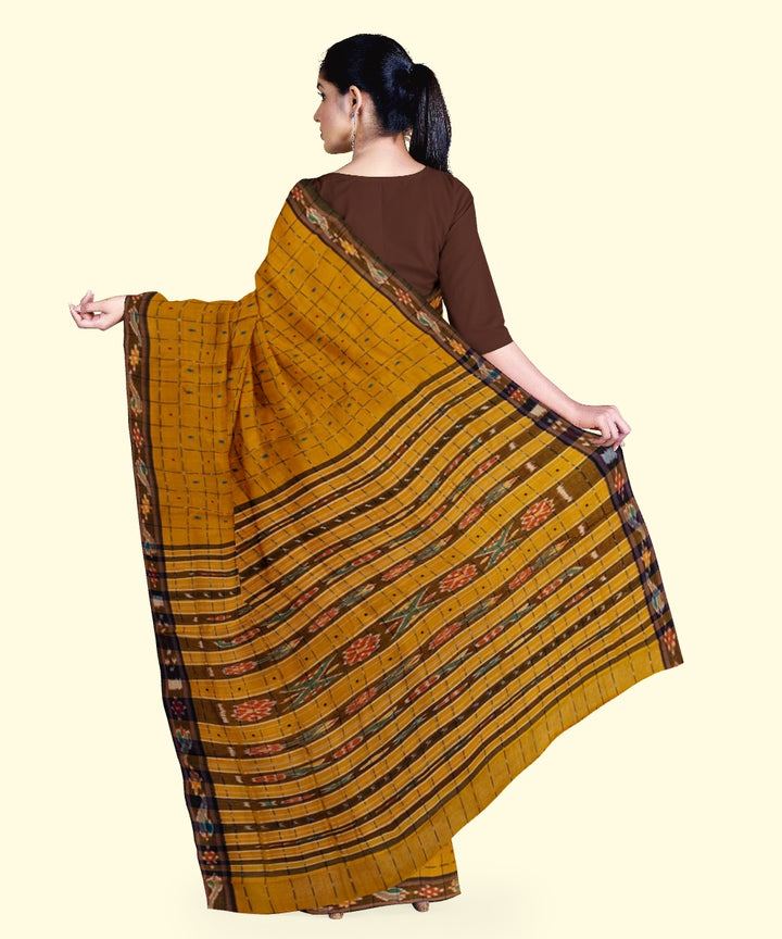 Mustard black cotton handloom nuapatna saree