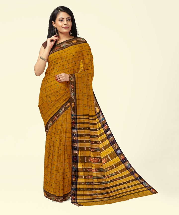 Mustard black cotton handloom nuapatna saree