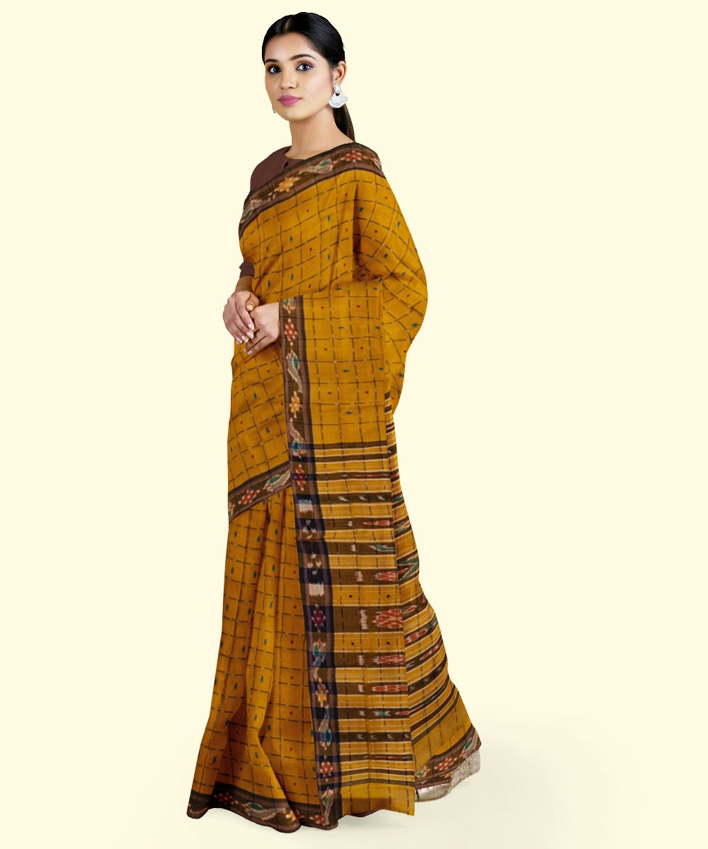 Mustard black cotton handloom nuapatna saree