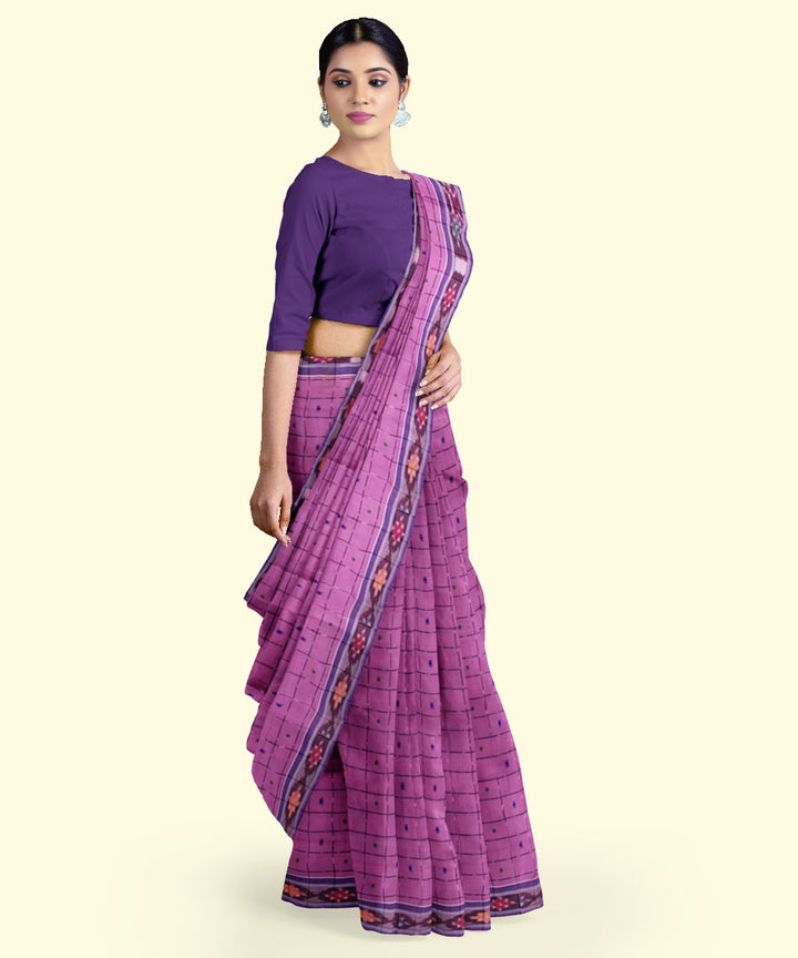 Pink blue cotton handloom nuapatna saree