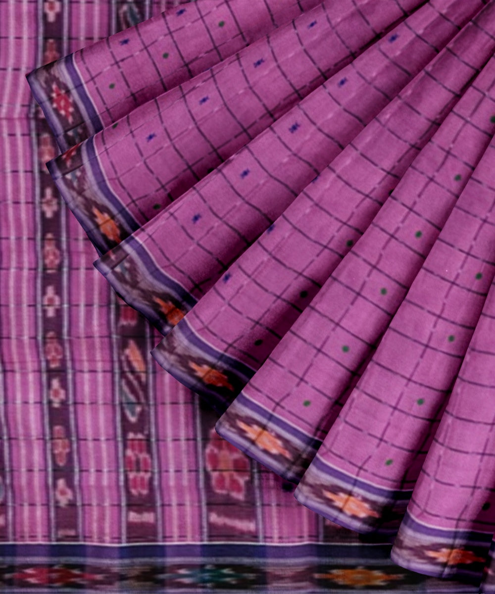Pink blue cotton handloom nuapatna saree
