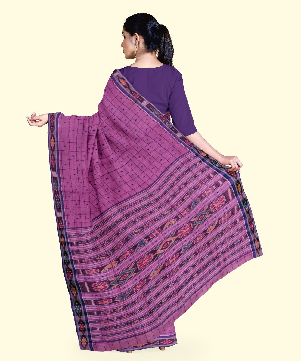 Pink blue cotton handloom nuapatna saree