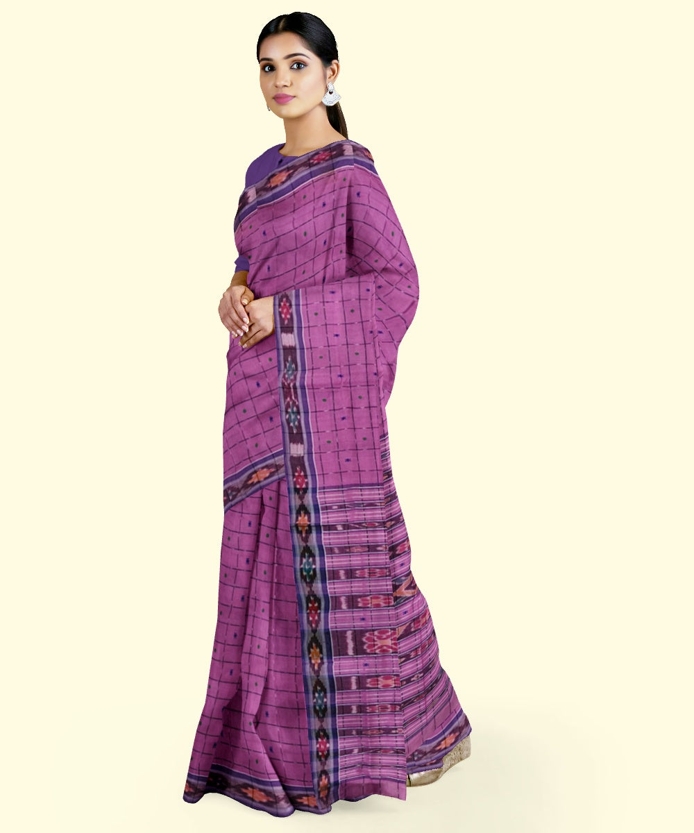 Pink blue cotton handloom nuapatna saree