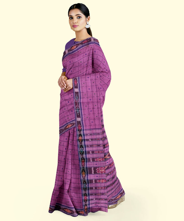 Pink blue cotton handloom nuapatna saree
