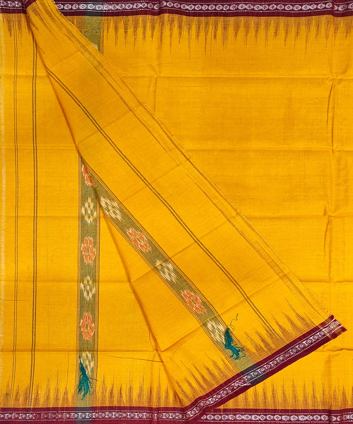 Yellow maroon handwoven cotton sambalpuri gamcha towel