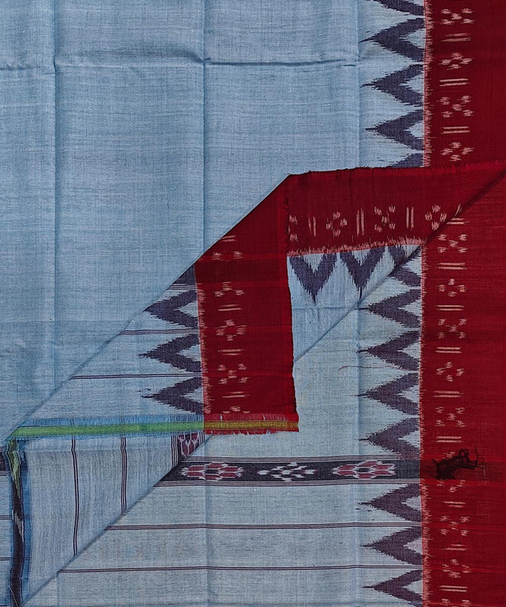 Sky blue maroon cotton handwoven sambalpuri gamcha towel