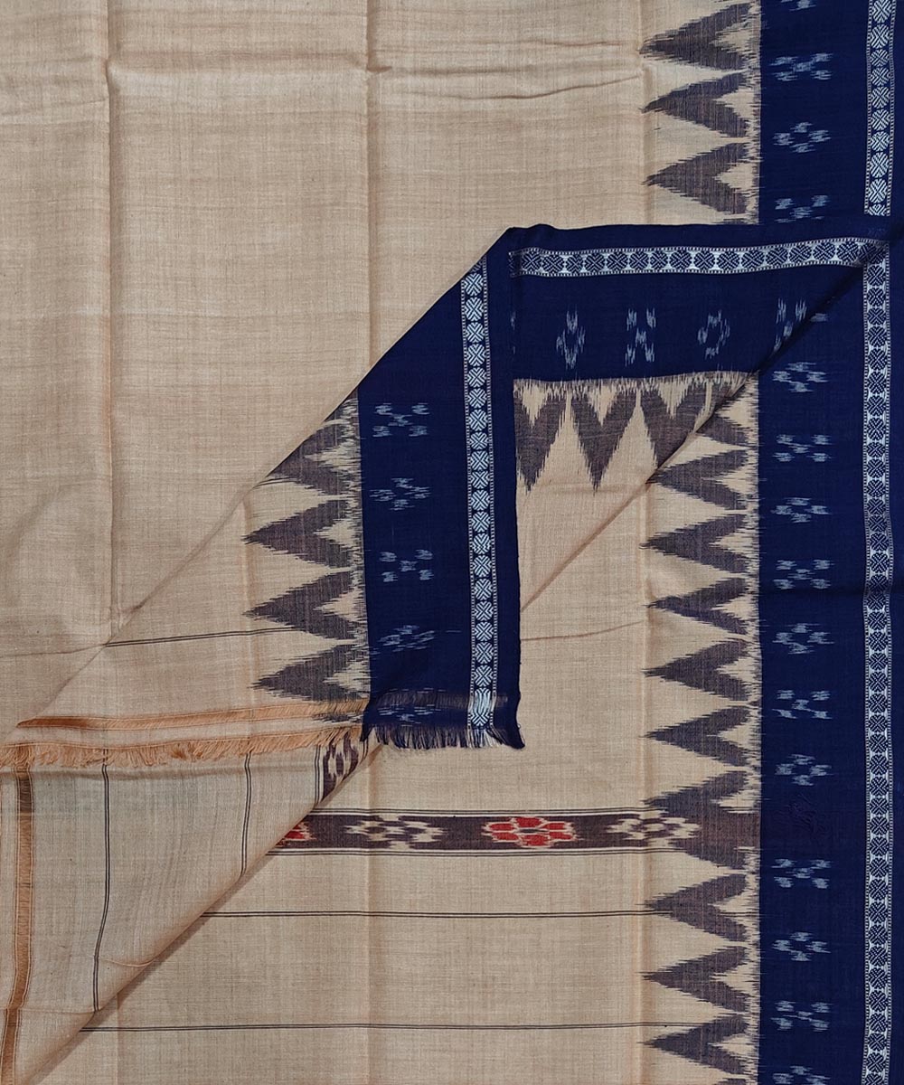 Beige dark blue handwoven cotton sambalpuri gamcha towel