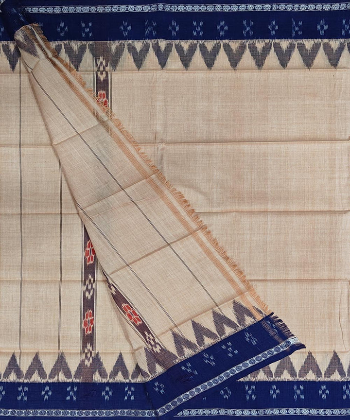 Beige dark blue handwoven cotton sambalpuri gamcha towel